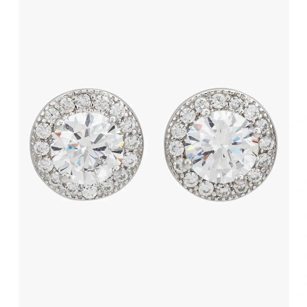 Suzy Levian Halo Silver Cubic Zerconia Post Earrings